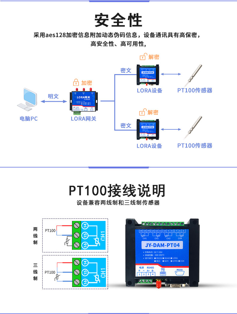 LoRaPT04  LoRa无线测温模块接线说明