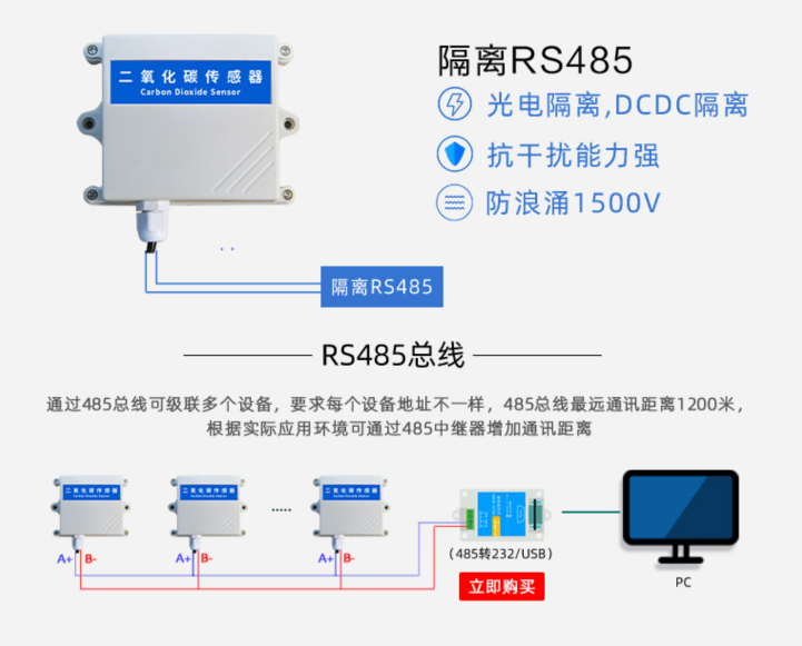 聚英二氧化碳传感器 隔离RS485