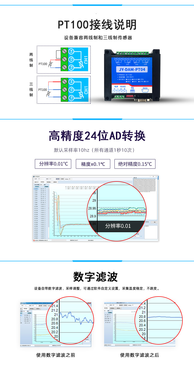 DAM-PT04 温度采集模块接线说明