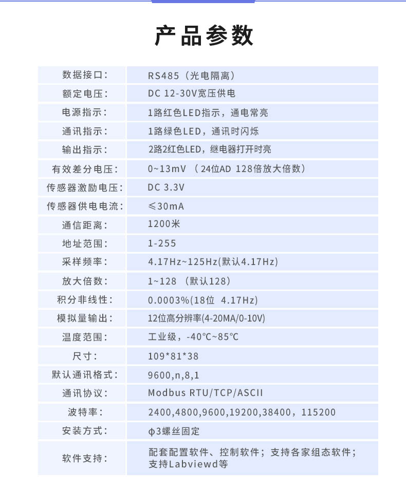  CZ1000-BS称重变送模块参数