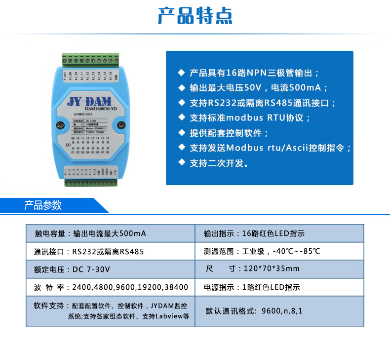 DAM-1600DO-YD 工业级I/O模块产品参数