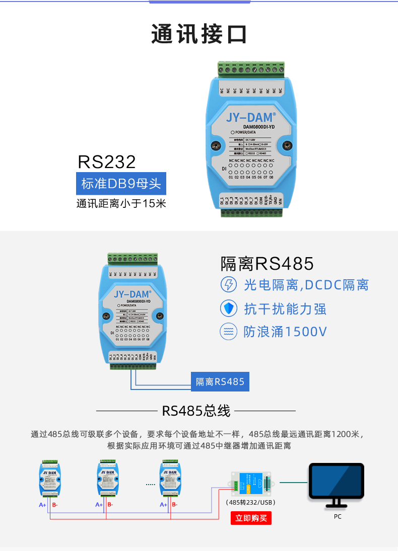 DAM-0800DI-YD 工业级I/O模块通讯接口